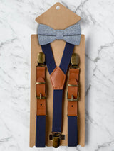 Kids Navy Suspenders & Wool Bow Tie Set