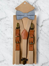 Kids Oatmeal Suspenders & Wool Bow Tie Set