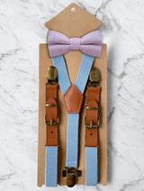 Kids Baby Blue Suspenders & Wool Bow Tie Set