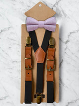 Kids Black Suspenders & Wool Bow Tie Set