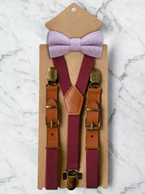 Kids Burgundy Suspenders & Wool Bow Tie Set