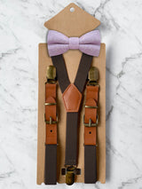 Kids Chocolate Brown Suspenders & Wool Bow Tie Set