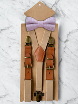 Kids Oatmeal Suspenders & Wool Bow Tie Set