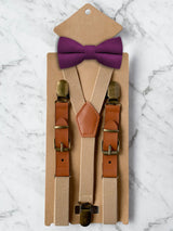 Kids Oatmeal Suspenders & Wool Bow Tie Set