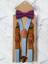 Kids Baby Blue Suspenders & Wool Bow Tie Set