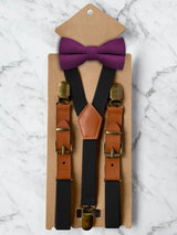 Kids Black Suspenders & Wool Bow Tie Set