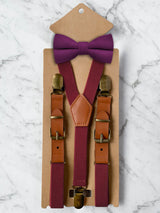 Kids Burgundy Suspenders & Wool Bow Tie Set