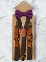 Kids Chocolate Brown Suspenders & Wool Bow Tie Set