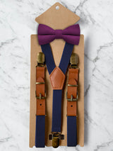 Kids Navy Suspenders & Wool Bow Tie Set