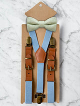 Kids Baby Blue Suspenders & Wool Bow Tie Set