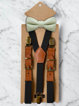 Kids Black Suspenders & Wool Bow Tie Set