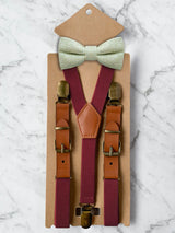 Kids Burgundy Suspenders & Wool Bow Tie Set