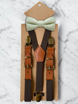 Kids Chocolate Brown Suspenders & Wool Bow Tie Set