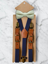 Kids Navy Suspenders & Wool Bow Tie Set