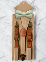 Kids Oatmeal Suspenders & Wool Bow Tie Set