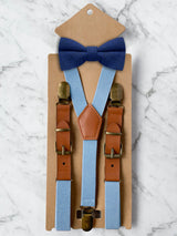 Kids Baby Blue Suspenders & Wool Bow Tie Set