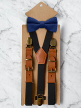 Kids Black Suspenders & Wool Bow Tie Set