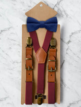 Kids Burgundy Suspenders & Wool Bow Tie Set