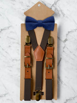 Kids Chocolate Brown Suspenders & Wool Bow Tie Set