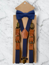 Kids Navy Suspenders & Wool Bow Tie Set
