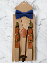 Kids Oatmeal Suspenders & Wool Bow Tie Set
