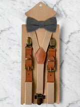 Kids Oatmeal Suspenders & Wool Bow Tie Set