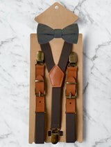 Kids Chocolate Brown Suspenders & Wool Bow Tie Set