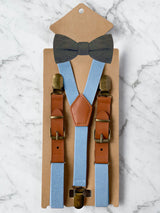 Kids Baby Blue Suspenders & Wool Bow Tie Set
