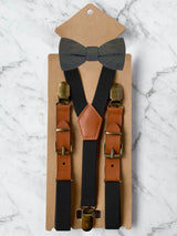 Kids Black Suspenders & Wool Bow Tie Set