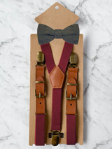 Kids Burgundy Suspenders & Wool Bow Tie Set