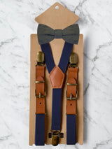 Kids Navy Suspenders & Wool Bow Tie Set