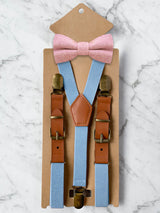 Kids Baby Blue Suspenders & Wool Bow Tie Set