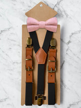 Kids Black Suspenders & Wool Bow Tie Set