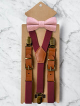 Kids Burgundy Suspenders & Wool Bow Tie Set