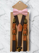 Kids Chocolate Brown Suspenders & Wool Bow Tie Set