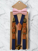 Kids Navy Suspenders & Wool Bow Tie Set