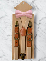 Kids Oatmeal Suspenders & Wool Bow Tie Set