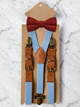 Kids Baby Blue Suspenders & Wool Bow Tie Set