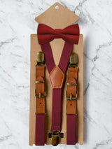 Kids Burgundy Suspenders & Wool Bow Tie Set