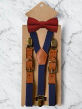 Kids Navy Suspenders & Wool Bow Tie Set