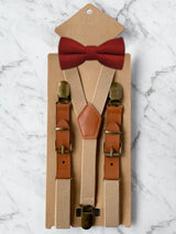 Kids Oatmeal Suspenders & Wool Bow Tie Set