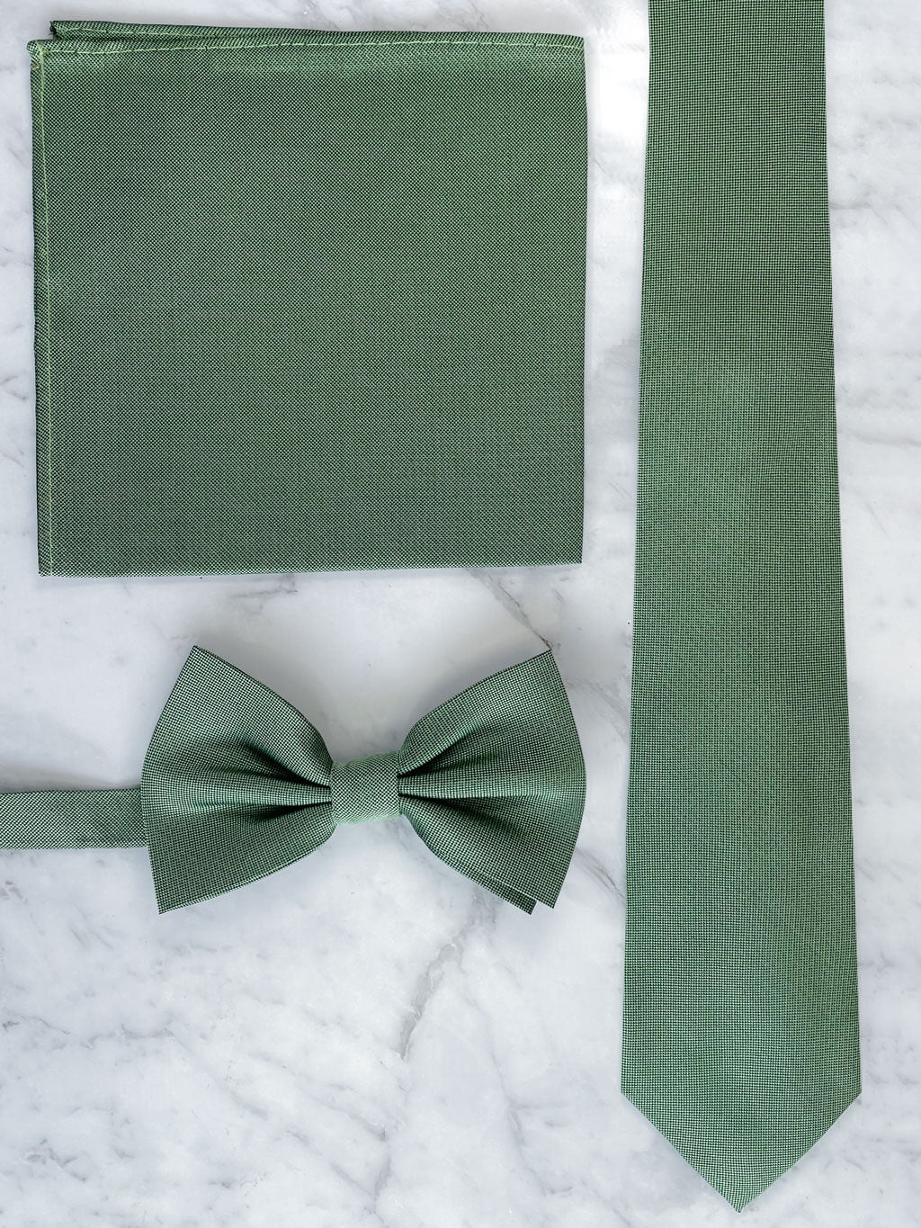 Sage Green Deluxe Silk Twill Bow Tie & Pocket Square Set