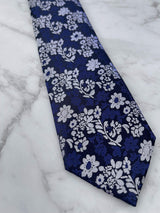 Sakura Navy Floral 100% Silk Brocade Tie