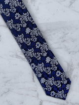 Sakura Navy Floral 100% Silk Brocade Tie