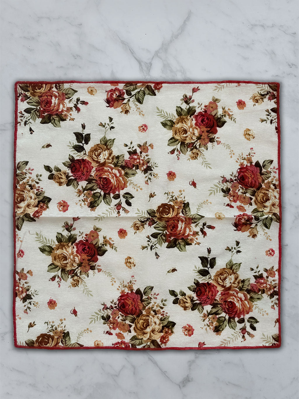Cream Linen Floral Pocket Square
