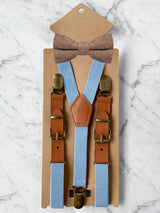 Kids Baby Blue Suspenders & Wool Bow Tie Set