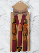Kids Burgundy Suspenders & Wool Bow Tie Set