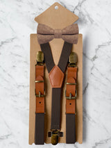 Kids Chocolate Brown Suspenders & Wool Bow Tie Set