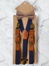 Kids Navy Suspenders & Wool Bow Tie Set