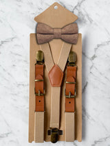 Kids Oatmeal Suspenders & Wool Bow Tie Set